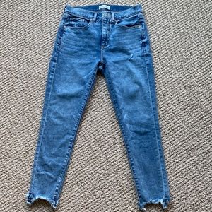 LOFT Petite Chewed Hem High Rise Skinny Jeans in Authentic Indigo Size 28